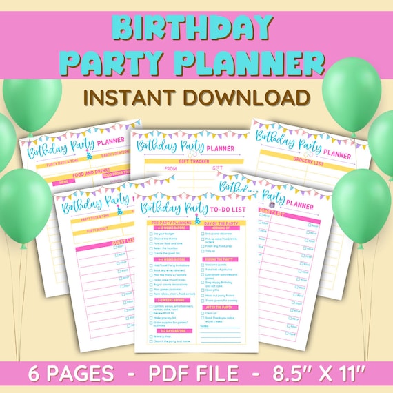 Birthday Party Checklist Printable Party Planner Checklist for Guest List Grocery List Printable Task List Template Birthday Party Planner