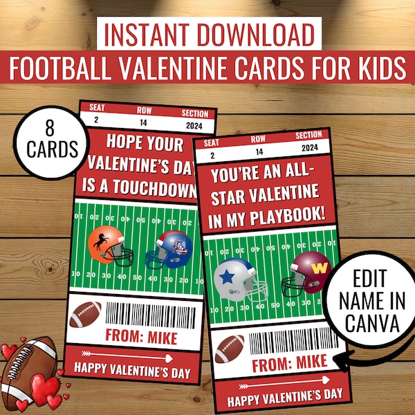 EDITABLE Football Valentine Day Card for Kid Printable Valentine Boy Valentine Card Custom Class Valentine Classroom Exchange Valentine