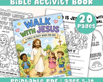 Kids Bible Printable Walk with Jesus Activity Book Sunday School Color Bible Lesson Bible Verse Coloring Homeschool Faith Based Activity