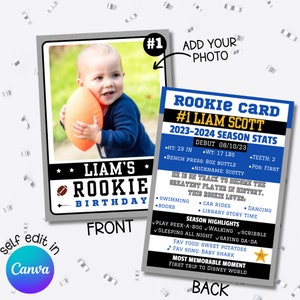 Karta kolekcjonerska Rookie Year First Birthday Football American Football Custom Trading Card Upominek na 1. urodziny Football Baby First Year
