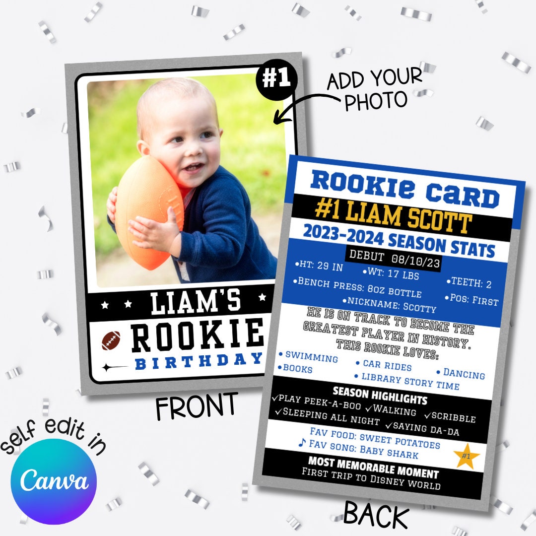 Rookie Year First Birthday Football Trading Card American Football Custom Trading Card 1st Birthday Party Favor Football Baby First Year