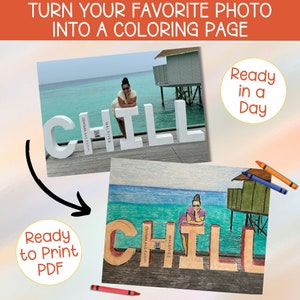 Página para colorear con foto personalizada Regalo para ella Foto personalizada Regalo con foto para un amigo Crea tu propia página para colorear Página para colorear personalizada para adultos