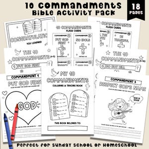 Ten Commandments Coloring Page Tracing Worksheet Bible Study for Kids Christian Printable Sunday School Lesson Homeschool Activity Pack