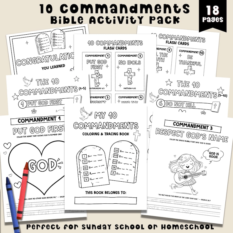 Ten Commandments Coloring Page Tracing Worksheet Bible Study for Kids ...