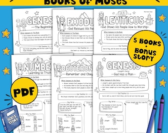 Books of Moses Bible Summary for Kids Printable Old Testament Guide Bible Worksheets Sunday School Homeschool Bible Study Inserts