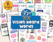 2026 Vision Board Printable Goal Planning New Year Activity Positive Quotes Motivational Words Law of Attraction Journaling Printable