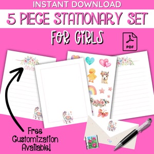 Lindo conjunto estacionario para niña conjunto estacionario personalizado regalo carta imprimible papel de escritura kit de papel estacionario papel de paquete estacionario