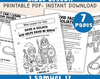 David and Goliath Kids Bible Lesson Printable Sunday School Lesson Kids Bible Activity Christian Coloring Bible Printable for Kids