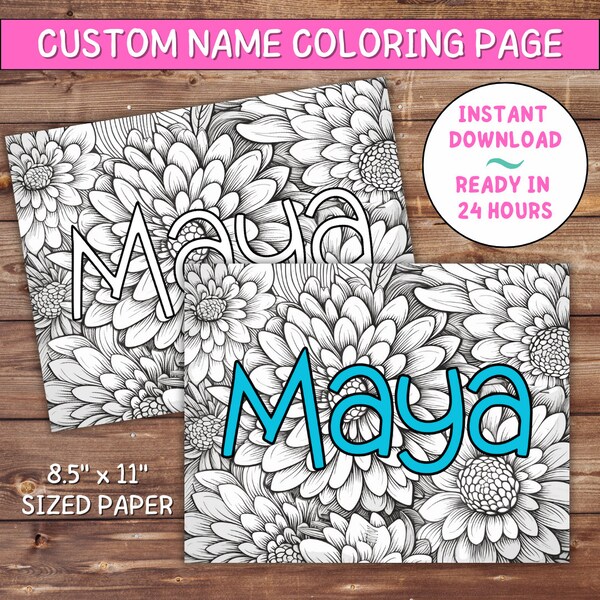 Custom Coloring Page for Kid Name Coloring Page Girl Name Sign for Bedroom Printable Custom Coloring Page Print Coloring Page Flower Name