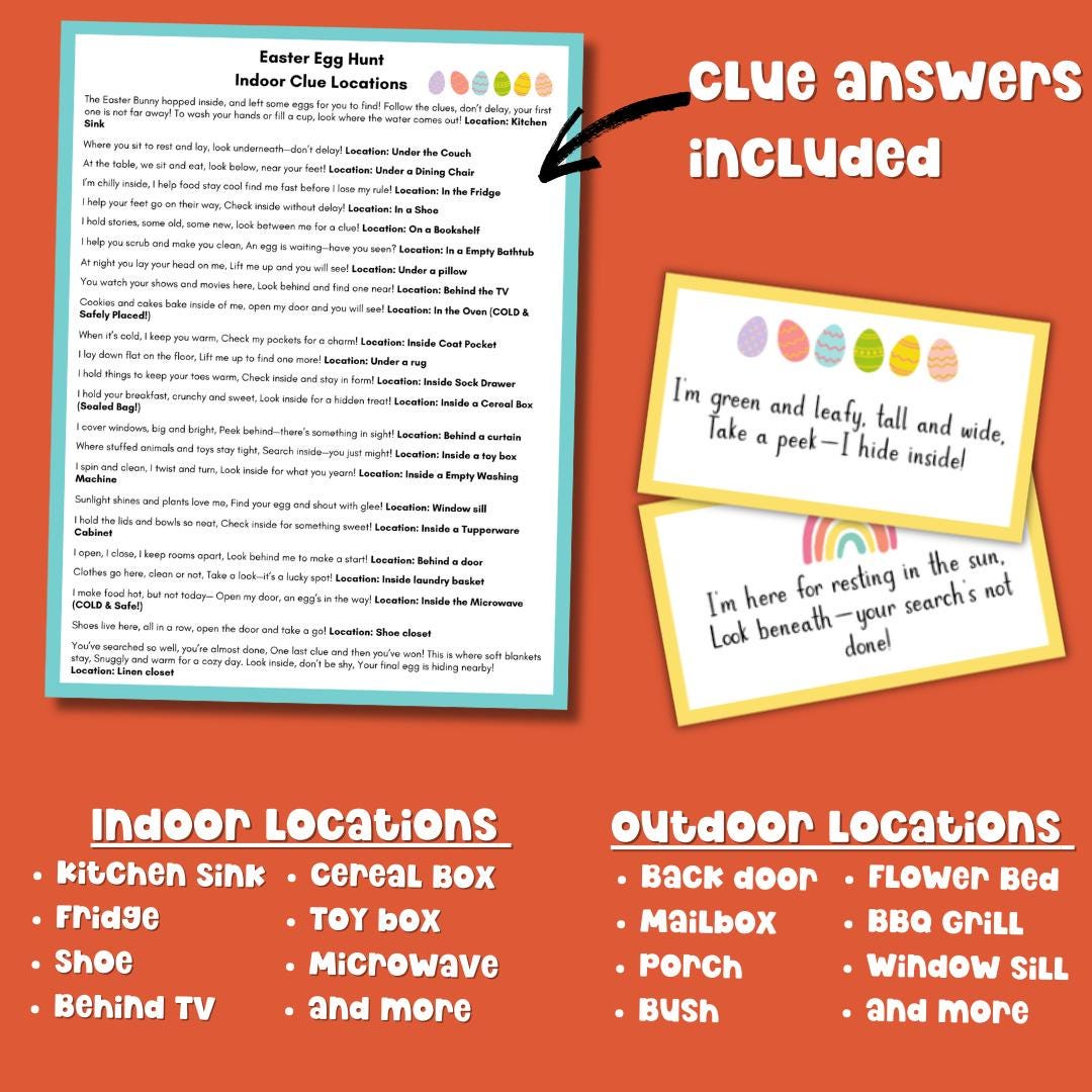 Easter Egg Hunt Card Clue Printable Scavenger Hunt Kid Easter Activity ...