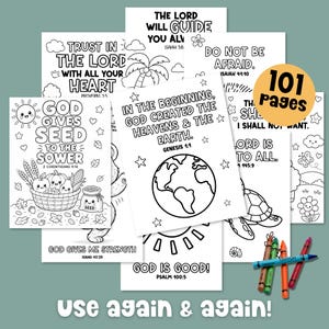 Bible verse coloring pages bundle with multiple printable scripture coloring sheets and 101 pages, designed for repeated use in Sunday School, homeschool, church activities, and kids Bible lessons.