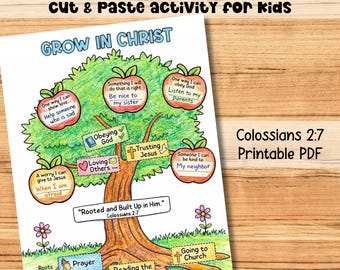 Grow in Christ Craft Cut and Paste Bible Craft Sunday School Class Church Lesson Kids VBS Bible Craft Bible Verse Coloring Quiet Activity