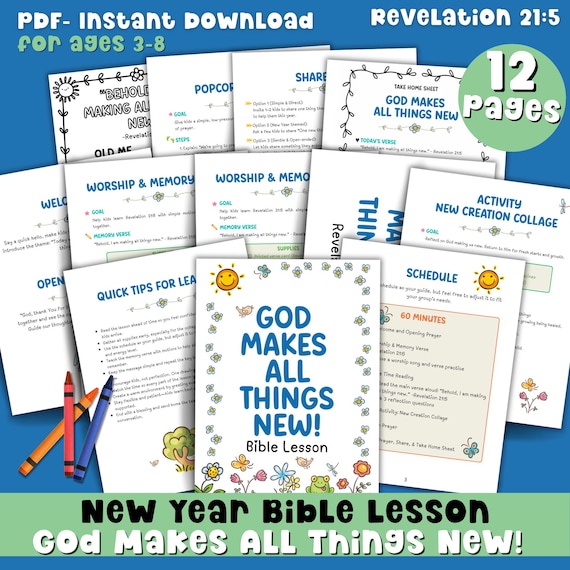 New Year Activity Bible Lesson Plan New Beginnings Sunday School Lesson Faith Based Printable Childrens Ministry Kid Bible Study Resource