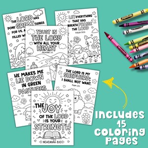 ncludes 15 Bible verse coloring pages for kids with summer coloring pages, scripture coloring, Sunday School color pages, VBS coloring, and screen free Christian activities.
