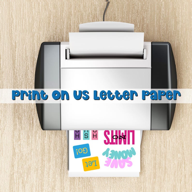 Printable 2026 Vision Board Words sheet being printed from a home printer on US Letter paper. The printable includes colorful motivational quotes like Save Money, Let Go, and No Limits, with overlay text that reads “Print on US Letter Paper.” Perfect for DIY vision boards, journaling, and goal planning projects.