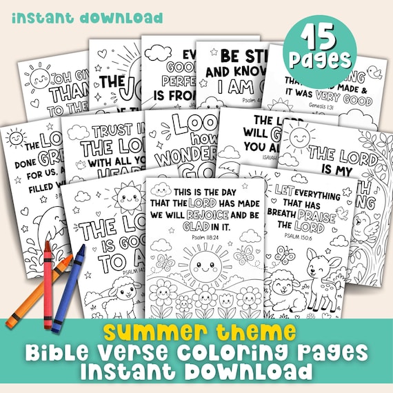 Bible Verse Coloring Activity Summer Coloring Page Kids Bible Printable Sunday School Color VBS Coloring Christian Activity Scripture