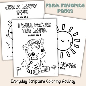 Faith Favorite Bible verse coloring pages with printable scripture coloring sheets including Jesus Loves You, I Will Praise the Lord, and God Is Good for everyday Christian kids activities.