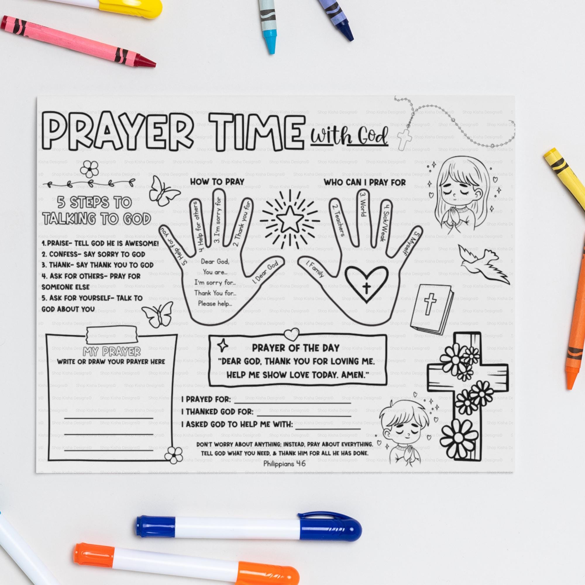 Learn to Pray Activity Placemat Prayer Printable Bible Coloring Page ...