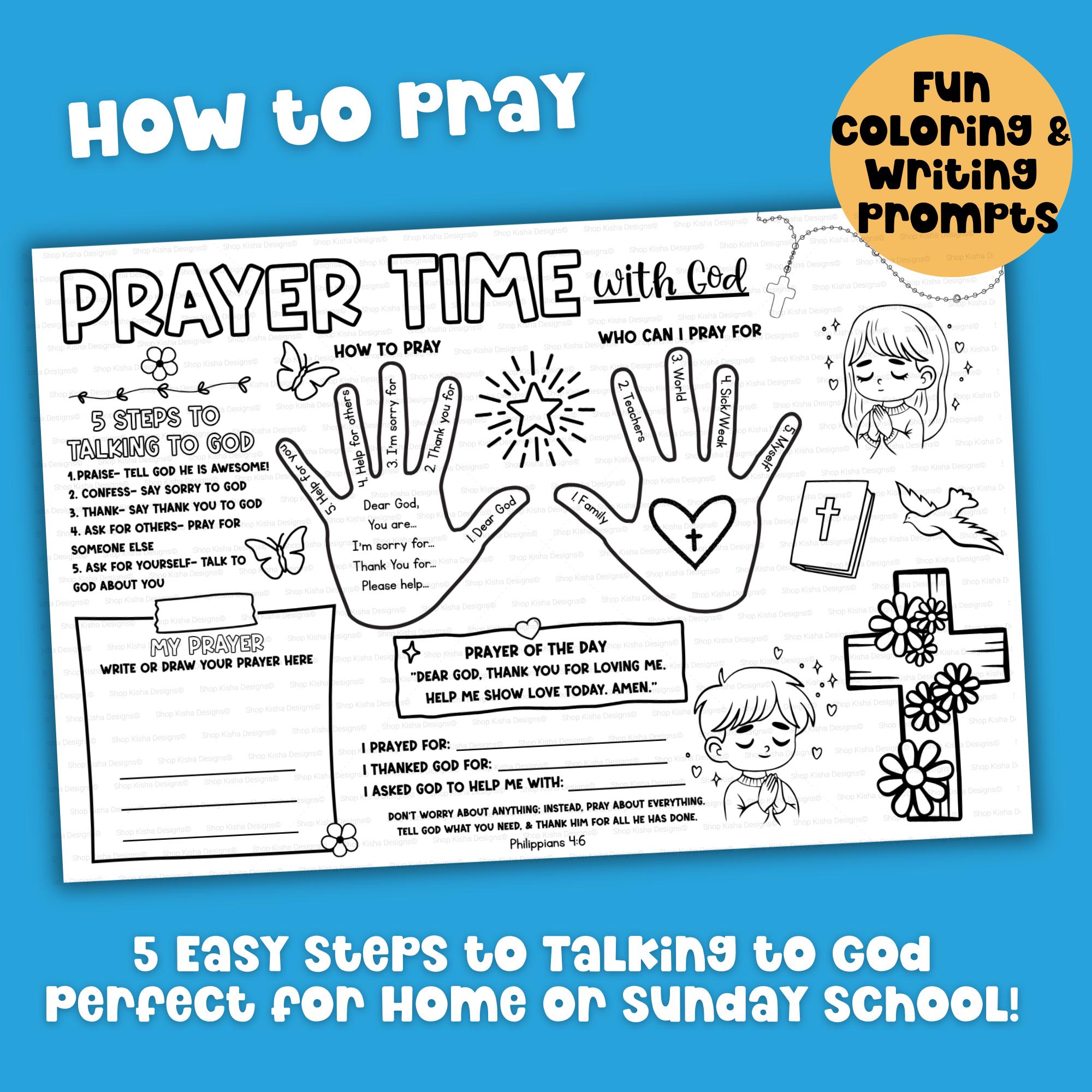 Learn to Pray Activity Placemat Prayer Printable Bible Coloring Page ...