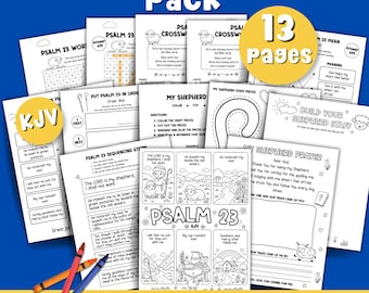 Psalm 23 Printable Activity Pack KJV Lord is My Shepherd Bible Activities for Kids Sunday School PDF Word Search Matching Game Craft