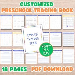 Nome de escrita personalizado Prática Pré-escolar Imprimível Rastreamento de Letras Atividade do Alfabeto Livro Ocupado Prática de Caligrafia Menu Matinal Rastreamento Pré-escolar