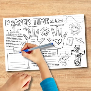 Prayer mat printable with draw and color section learn to pray bible lesson activity for children.