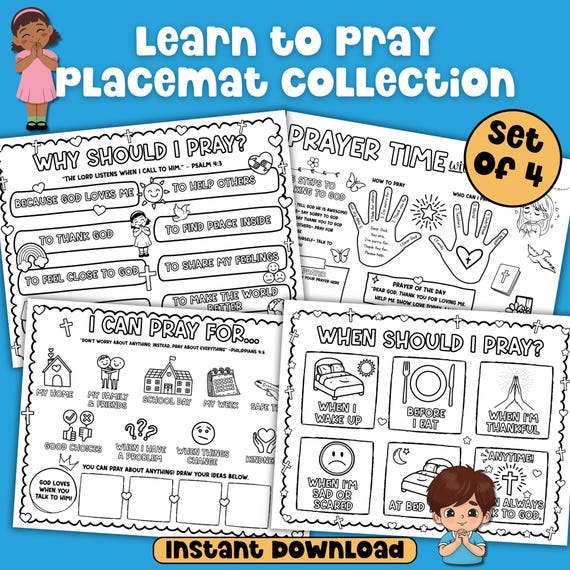 Learn to Pray Activity Placemat Prayer Printable Bible Coloring Page Quiet Activity Faith Based Download Sunday School Lesson Homeschool Mom