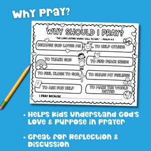 Why we pray printable bible coloring page for children teaching purpose of prayer faith based download.