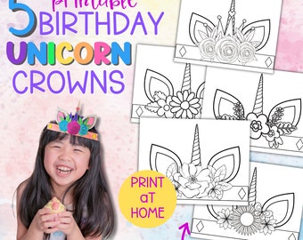 Unicorn Birthday Party Crown Unicorn Activity Coloring Birthday Headband Party Favor Template Unicorn Horn Birthday Unicorn Party Girl Crown