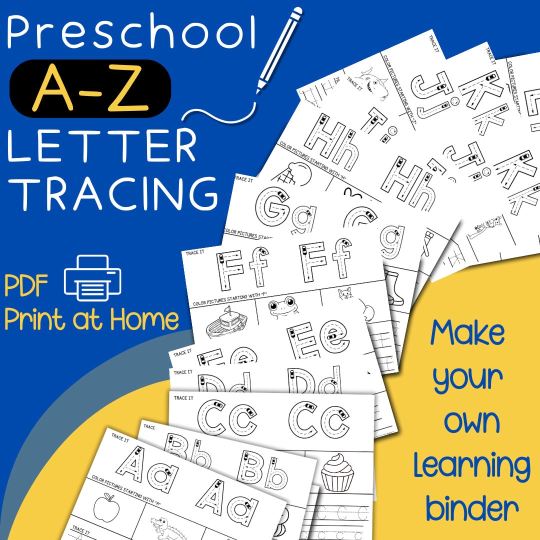 A to Z Alphabet Tracing Worksheet Toddler Learning Activity ABC ...