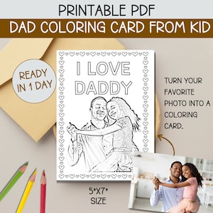 Tarjeta para colorear personalizada para papá, regalo para papá, tarjeta casera imprimible, te amo, papá, tarjeta del Día del Padre para niños, regalo de cumpleaños para papá hecho a mano