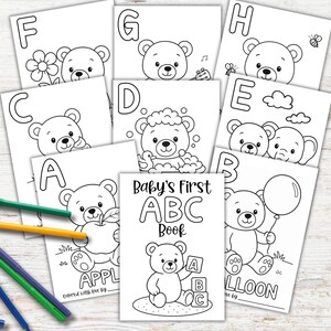 Teddy Bear theme Baby Shower ABC Coloring Book for Guest to Color