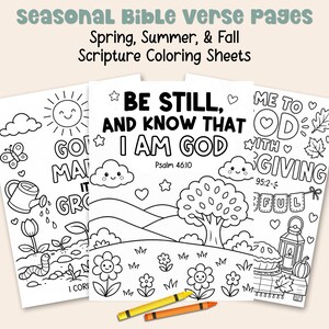 Seasonal Bible verse coloring pages for Spring, Summer, and Fall with scripture coloring sheets, printable Christian activities, and kid-friendly Bible coloring pages.