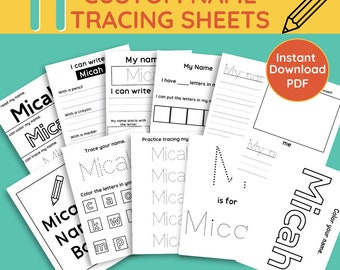 Preschool Name Tracing Sheet Custom Handwriting Practice Sheet Toddler Busy Book Learning Binder Homeschool Printable Learn to Write Name