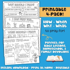 Prayer printable learn to pray set four bible lesson coloring pages faith based download for kids.