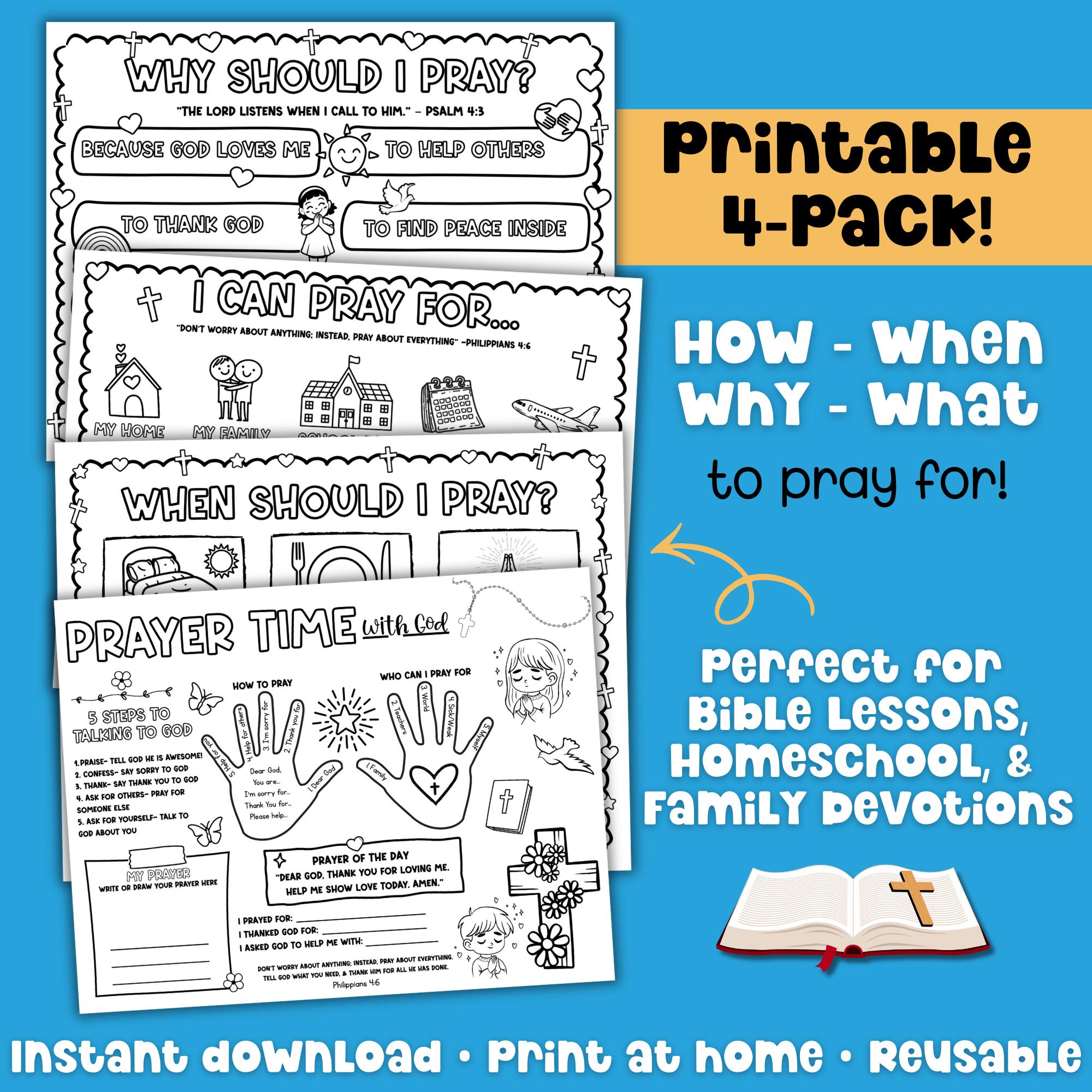 Learn to Pray Activity Placemat Prayer Printable Bible Coloring Page ...