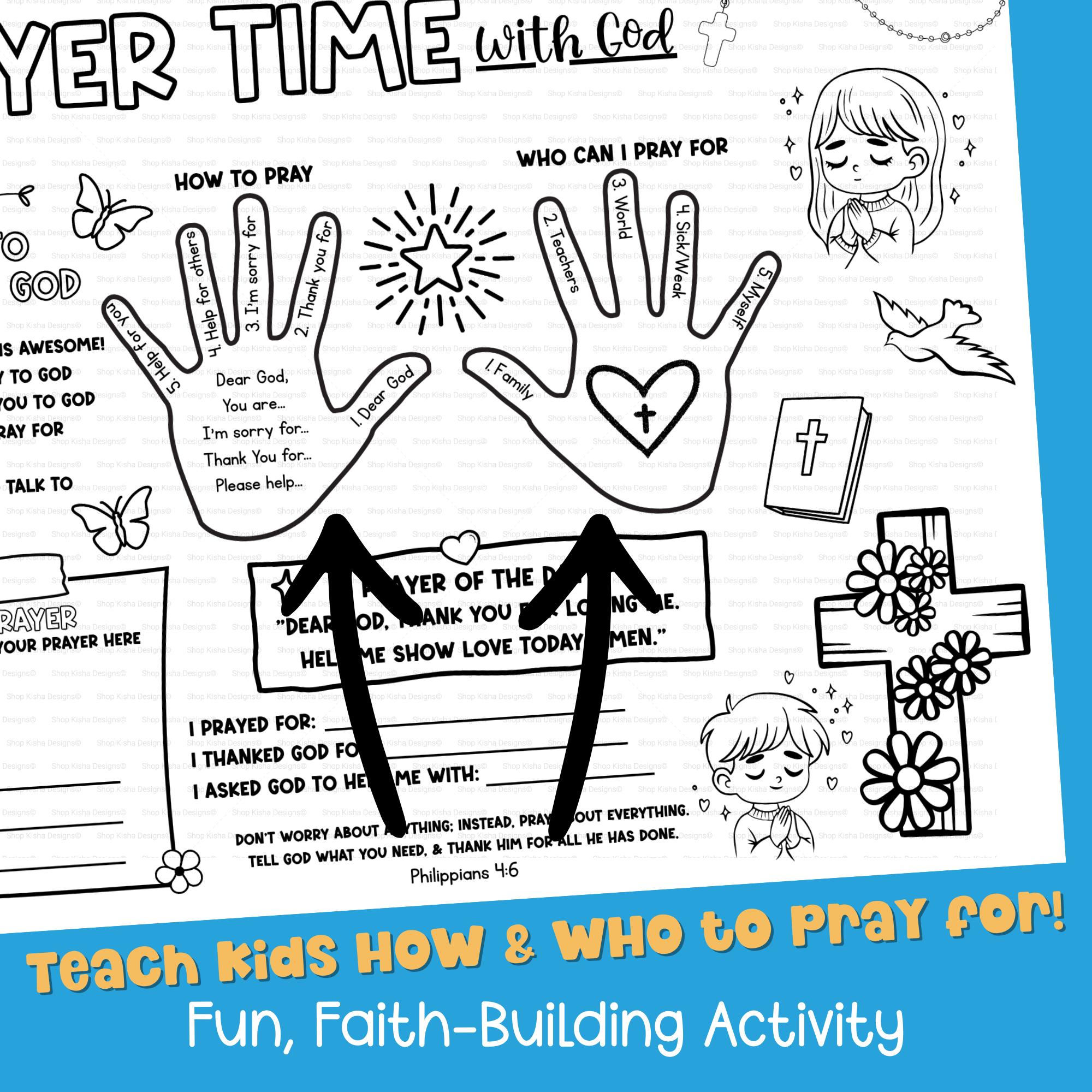 Learn to Pray Activity Placemat Prayer Printable Bible Coloring Page ...