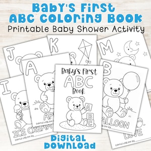 Baby Shower ABC Book Coloring Activity | Teddy Bear Theme Baby Shower | Baby First Keepsake Printable | Newborn Baby Gift | Baby Shower Idea
