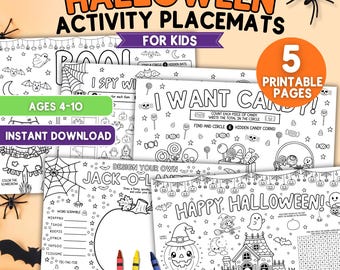 Halloween Activity Printable Halloween Placemats for Kids Homeschool Classroom Halloween Games Busy Kids Mat
