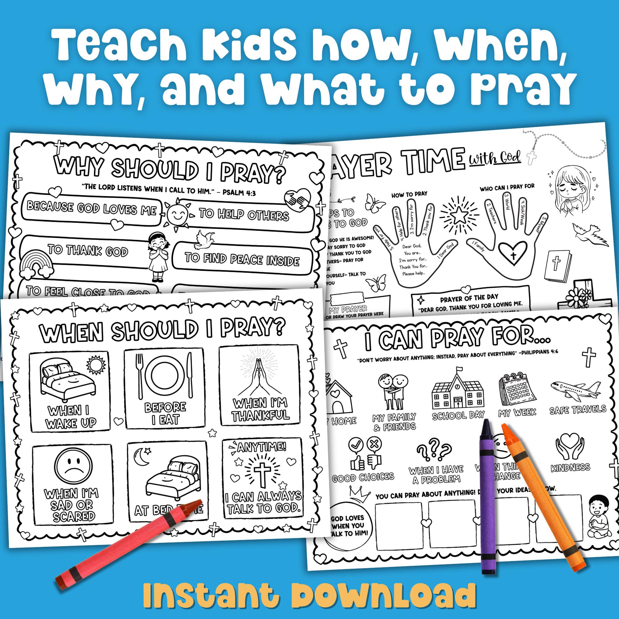 Learn to Pray Activity Placemat Prayer Printable Bible Coloring Page ...