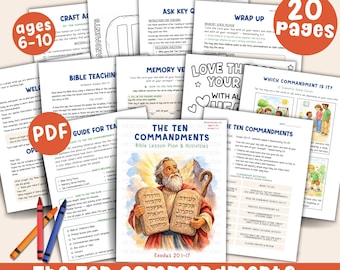 Ten Commandments Bible Lesson for Kids, Sunday School Activity, Bible Craft Printable, Old Testament Story, Christian Coloring Worksheet