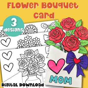 Mama Geburtstagskarte Färbung Blumenstrauß Druckbare Karte Geschenk für Mama Färbung Aktivität Oma Kind Blume Card Design Art