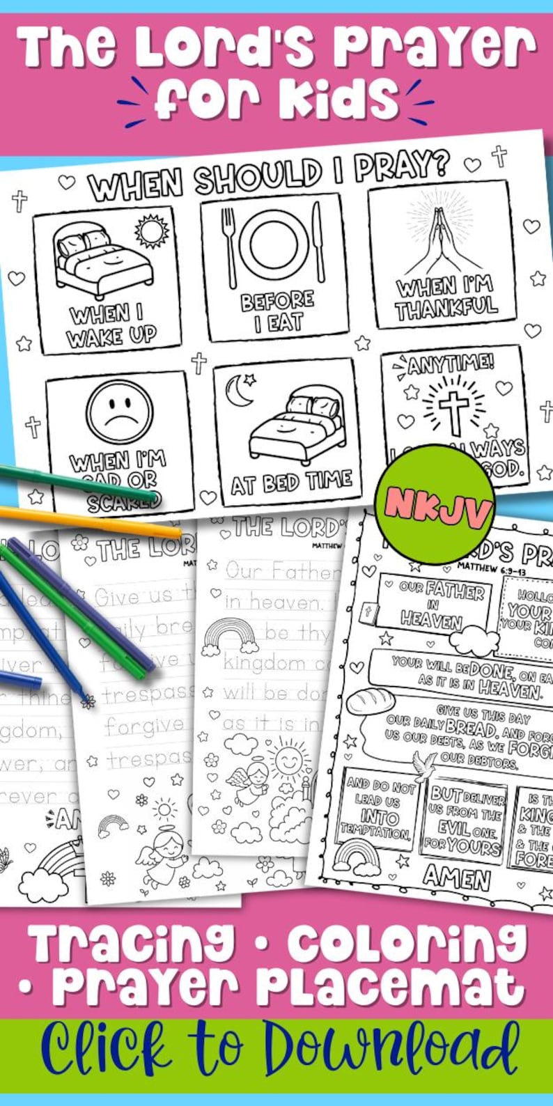 Lords Prayer for Kids Coloring Page Bible Verse Tracing Worksheet ...
