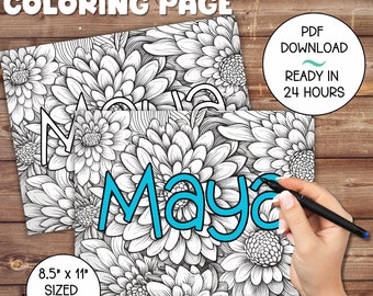 Custom Coloring Page for Kid Name Coloring Page Girl Name Sign for Bedroom Printable Custom Coloring Page Print Coloring Page Flower Name