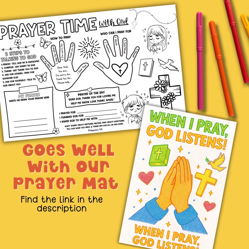 Completed Lord’s Prayer tracing worksheet colored with crayons, children’s Bible handwriting practice and Christian coloring activity for kids.