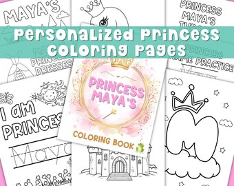 Princess Theme Personalized Name Coloring Book Travel Activity Preschool Coloring Printable Toddler Busy Book Gift Color Cute Princess Sheet