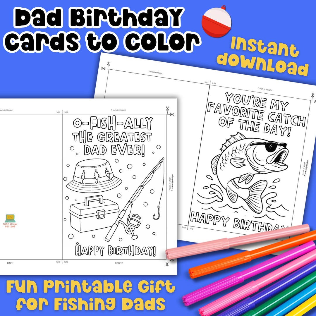 Happy Birthday Daddy Card Printable Fishing Dad Coloring Handmade ...