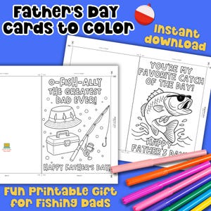 Leuke vaderdagkaart afdrukbare vissen papa kleurplaat handgemaakt Greatest Dad gemakkelijk cadeau kleurplaat vissen cadeau wenskaart doe-het-zelf activiteit