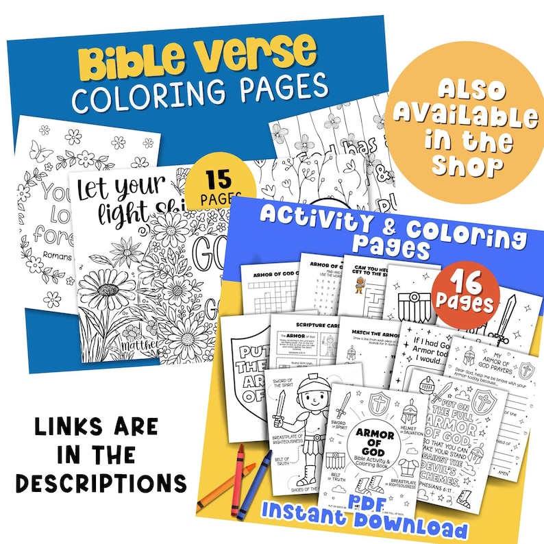 Op de afbeelding: Een verzameling kleurplaten en activiteitenpagina's met bijbelverzen. De kleurplaten bevatten bloemmotieven en inspirerende citaten. De activiteitenpagina's bevatten puzzels en illustraties. De tekst op de afbeelding luidt "Bijbelvers kleurplaten" en "Activiteiten & kleurplaten".