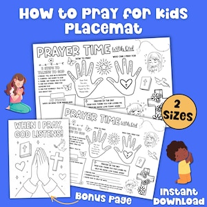 Prayer Mat Printable | Kid Bible Activity | 5 Finger Prayer | Sunday School Activity Sheet | Bible Coloring Page | Christian Placemat